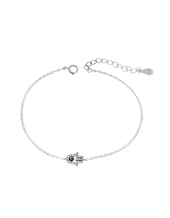 Βραχιόλι Senza Silver 925, ματάκι μπλε και χέρι της τύχης με ζιργκόν - SSR3270SBL