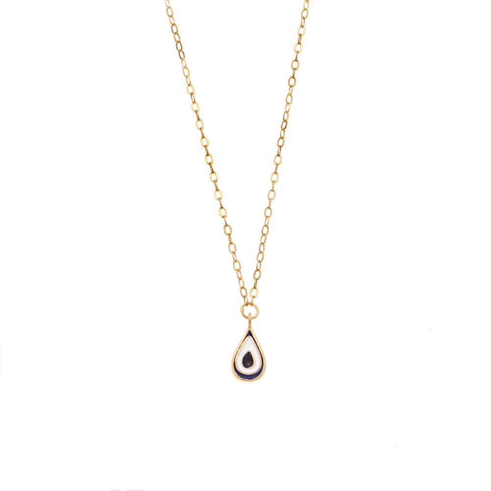 Κολιέ Senza Silver 925 Gold Plated, Ματάκι σχήμα σταγόνας με σμάλτο - SSR3276GBL