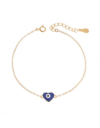 Βραχιόλι Senza Silver 925, επιχρυσωμένη καρδιά με μάτι μπλε - SSR3283GBL