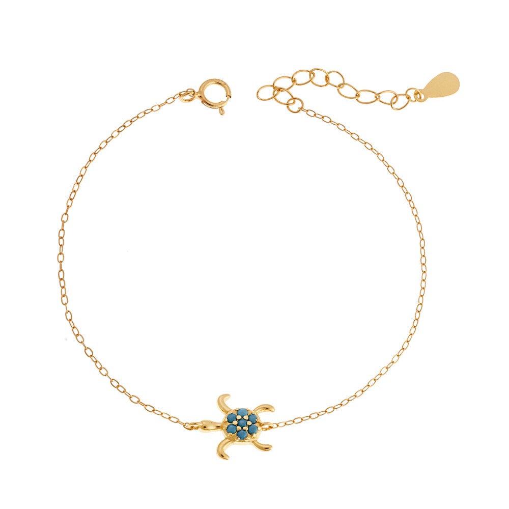 Βραχιόλι Senza Silver 925 Gold Plated, Χελώνα με τυρκουάζ πέτρες - SSR3286GTQ