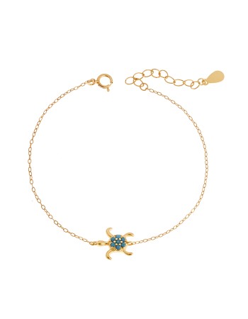 Βραχιόλι Senza Silver 925 Gold Plated, Χελώνα με τυρκουάζ πέτρες - SSR3286GTQ