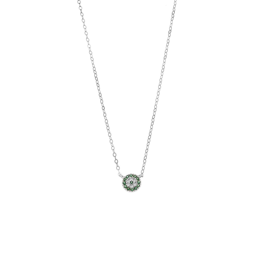 Κολιέ Senza ασήμι 925, πράσινο μάτι-στόχος με ζιργκόν - SSR3292-2SR