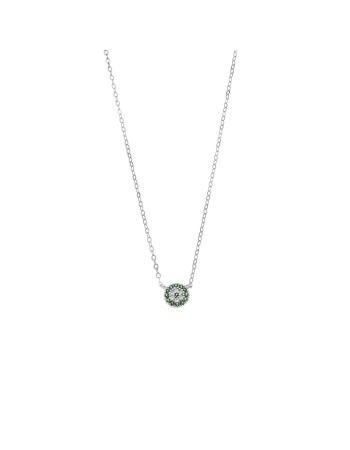 Κολιέ Senza ασήμι 925, πράσινο μάτι-στόχος με ζιργκόν - SSR3292-2SR