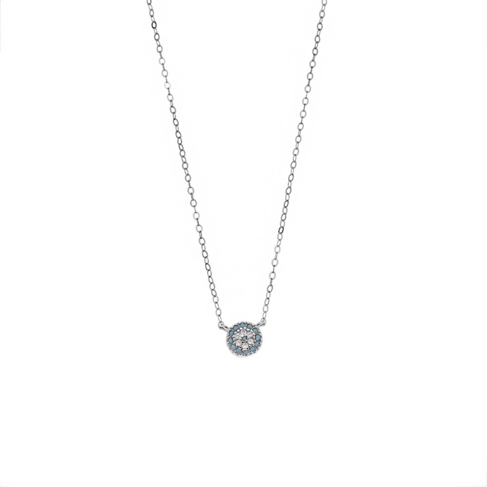 Κολιέ Senza ασήμι 925, τυρκουάζ μάτι-στόχος με ζιργκόν - SSR3292-6SR