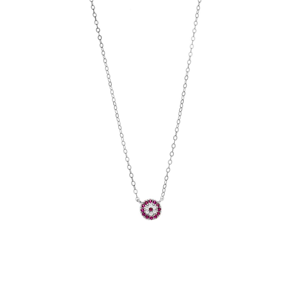 Κολιέ Senza ασήμι 925, φούξια μάτι-στόχος με ζιργκόν - SSR3292-8SR