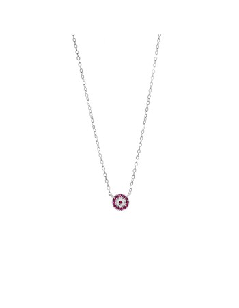 Κολιέ Senza ασήμι 925, φούξια μάτι-στόχος με ζιργκόν - SSR3292-8SR