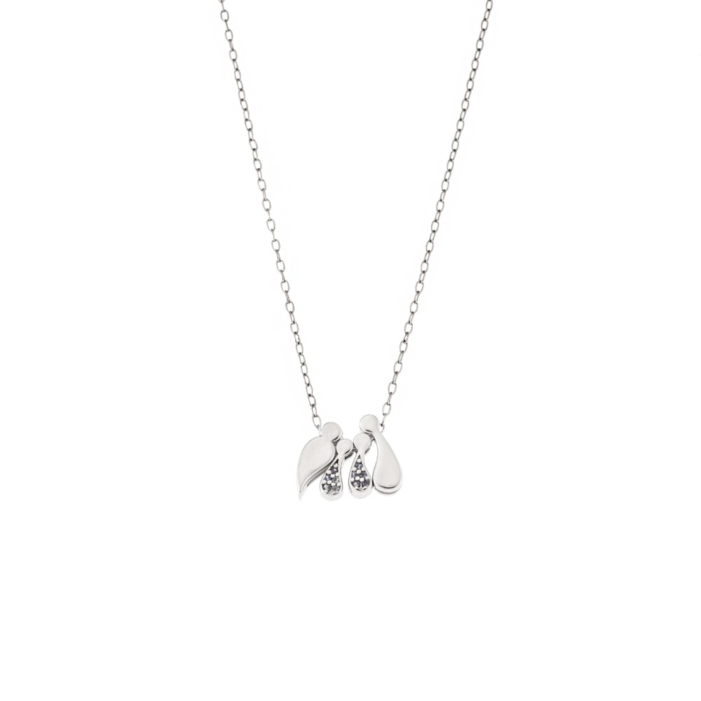 Κολιέ Senza ασήμι 925 με οικογένεια, μαμά-μπαμπάς με 2 αγόρια - SSR3299-2SBL