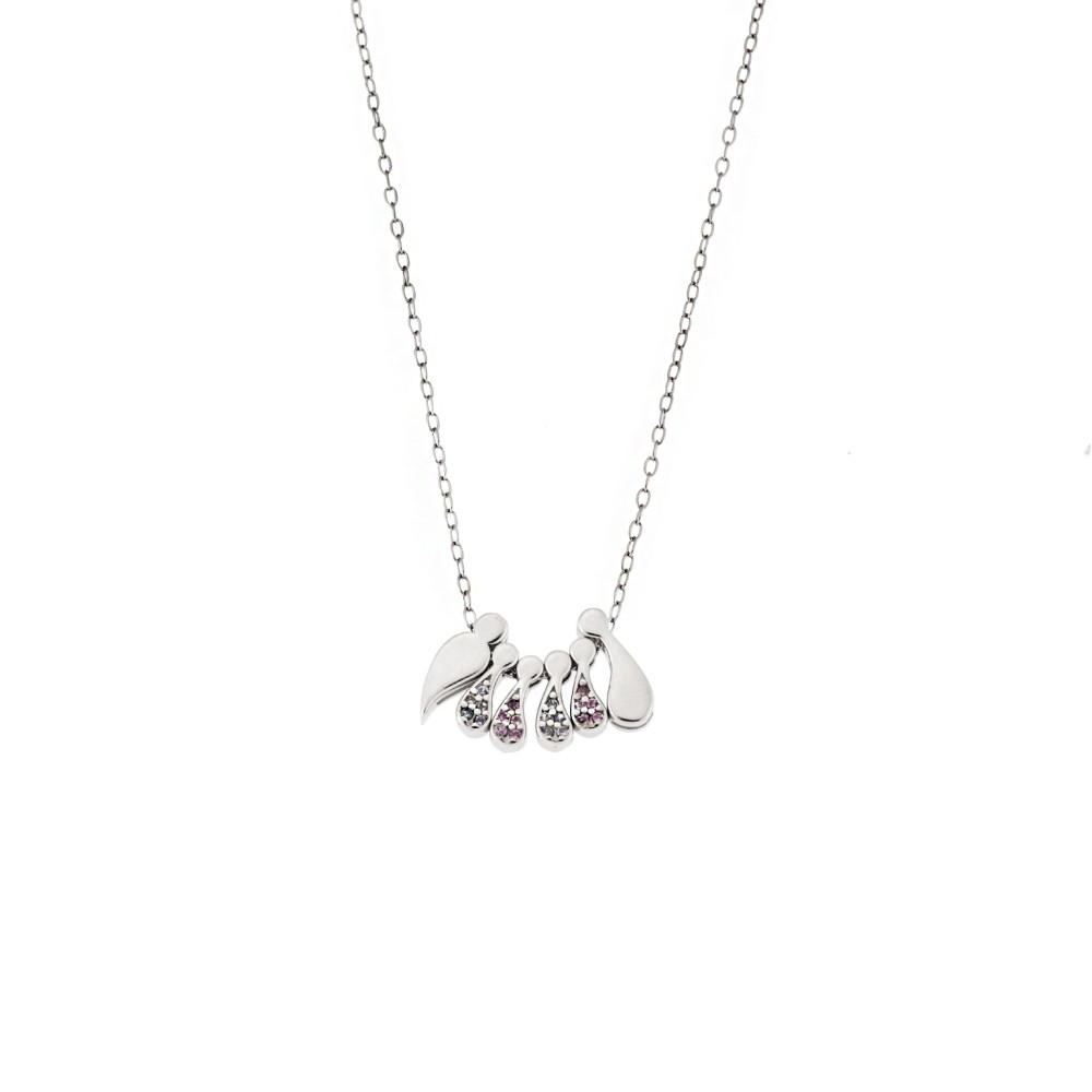 Κολιέ Senza ασήμι 925 με οικογένεια, μαμά-μπαμπάς με 2 αγόρια & 2 κορίτσια - SSR3301SR