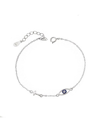 Βραχιόλι Senza Silver 925, Μάτι με σμάλτο και σταυρουδάκι - SSR3304SR