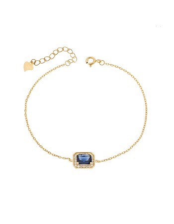 Βραχιόλι Senza επιχρυσωμένο ασήμι 925, παραλληλόγραμμο με μπλε πέτρα και λευκά ζιργκόν - SSR3307GBL