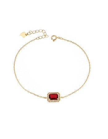 Βραχιόλι Senza επιχρυσωμένο ασήμι 925, παραλληλόγραμμο με κόκκινη πέτρα και λευκά ζιργκόν - SSR3307GRD