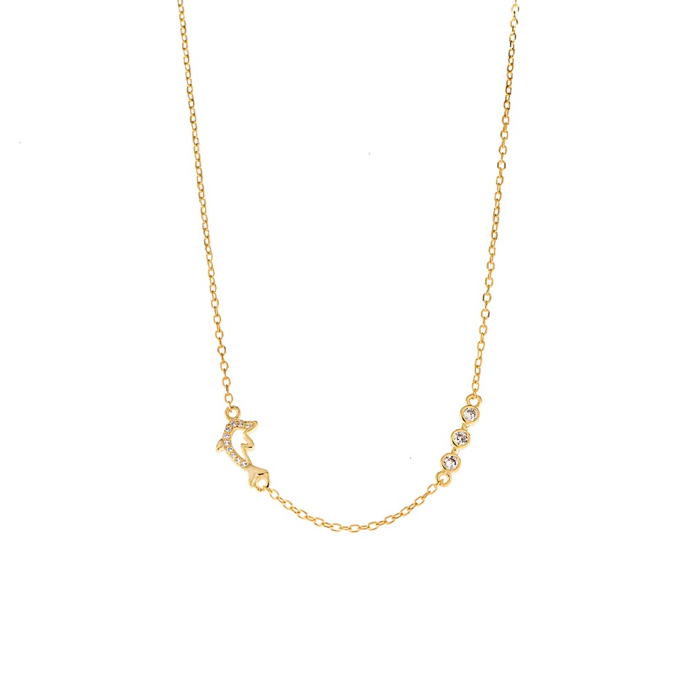 Κολιέ Senza από επιχρυσωμένο ασήμι 925, δελφίνι με λευκά ζιργκόν - SSR3316GD