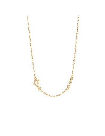 Κολιέ Senza από επιχρυσωμένο ασήμι 925, δελφίνι με λευκά ζιργκόν - SSR3316GD