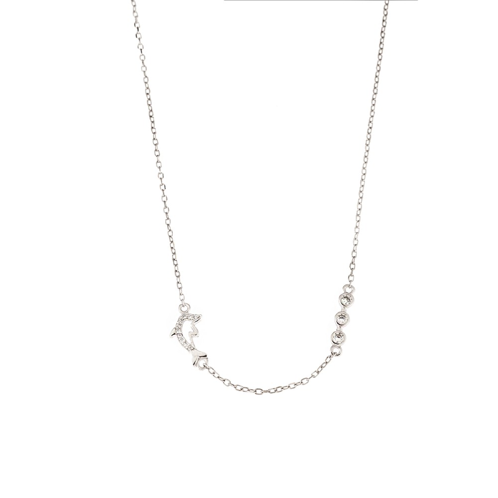 Κολιέ Senza από ασήμι 925, δελφίνι με λευκά ζιργκόν - SSR3316SR