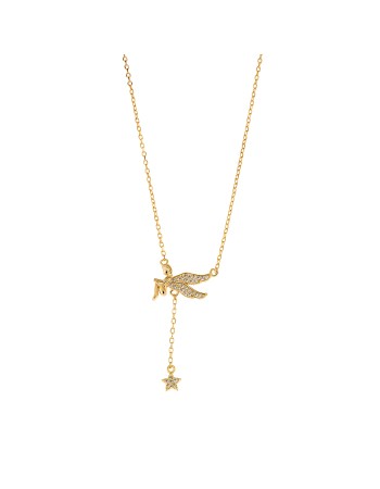 Κολιέ Senza από επιχρυσωμένο ασήμι 925, νεράιδα και αστεράκι με λευκά ζιργκόν - SSR3336GD