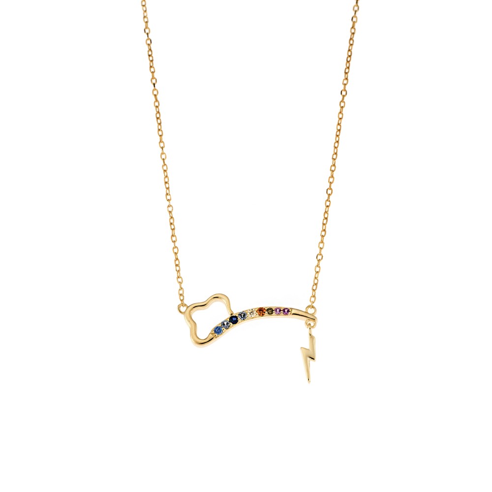 Κολιέ Senza από επιχρυσωμένο ασήμι 925, κεραυνός & ουράνιο τόξο με πολύχρωμα ζιργκόν - SSR3340GD