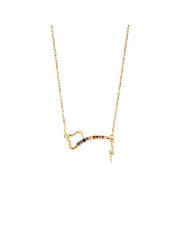 Κολιέ Senza από επιχρυσωμένο ασήμι 925, κεραυνός & ουράνιο τόξο με πολύχρωμα ζιργκόν - SSR3340GD