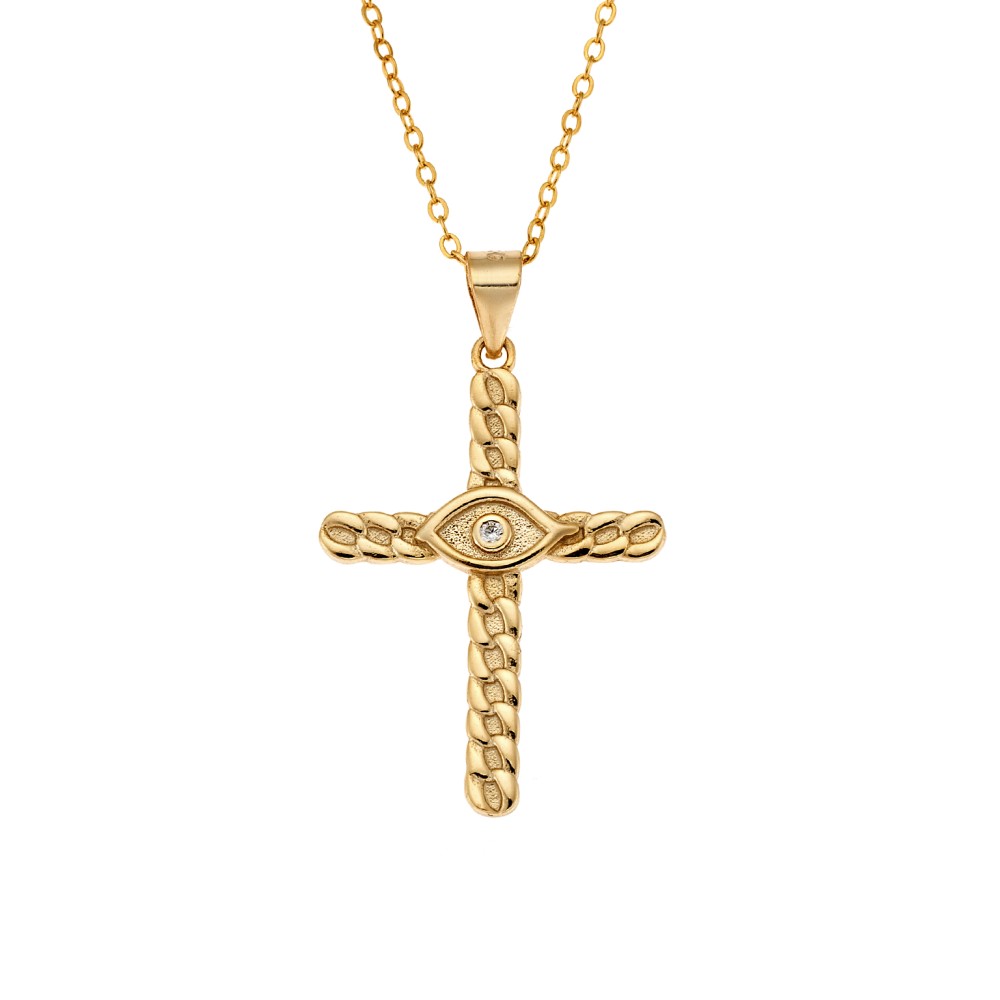 Μοτίφ Senza από επιχρυσωμένο ασήμι 925, σταυρός με μάτι - SSR3360GD
