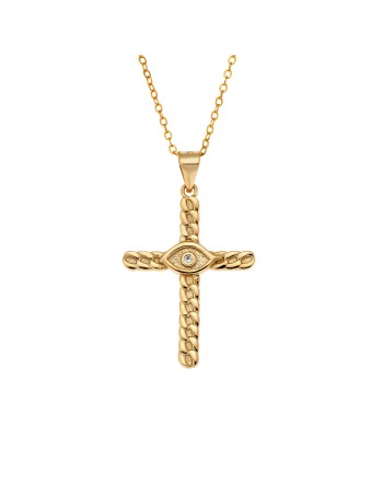 Μοτίφ Senza από επιχρυσωμένο ασήμι 925, σταυρός με μάτι - SSR3360GD