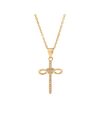 Μοτίφ Senza από επιχρυσωμένο ασήμι 925, σταυρουδάκι με καρδούλα και λευκά ζιργκόν - SSR3362GD