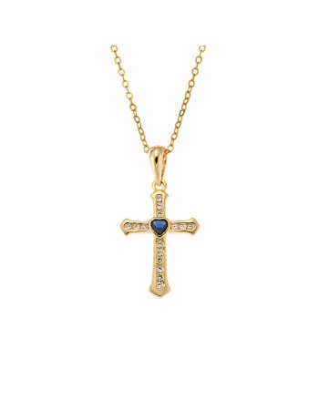 Μοτίφ Senza από επιχρυσωμένο ασήμι 925, σταυρουδάκι με καρδούλα και λευκά ζιργκόν - SSR3363GBL