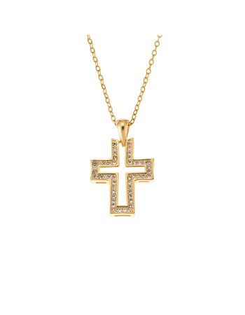 Μοτίφ Senza από επιχρυσωμένο ασήμι 925, σταυρός με λευκά ζιργκόν - SSR3372GD