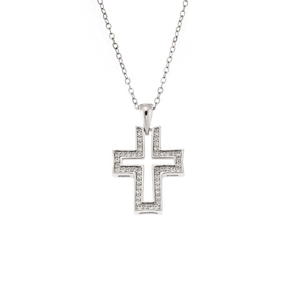 Μοτίφ Senza από ασήμι 925, σταυρός με λευκά ζιργκόν - SSR3372SR