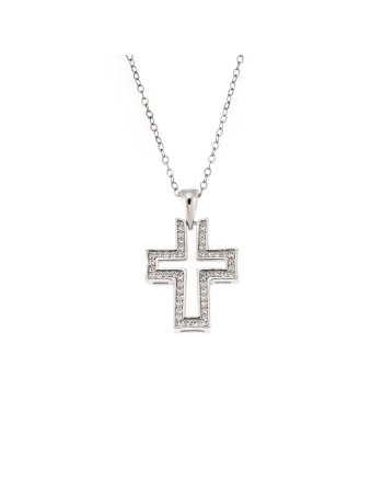 Μοτίφ Senza από ασήμι 925, σταυρός με λευκά ζιργκόν - SSR3372SR