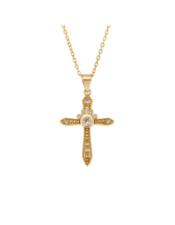 Μοτίφ Senza από επιχρυσωμένο ασήμι 925, σταυρός με λευκά ζιργκόν - SSR3373GD