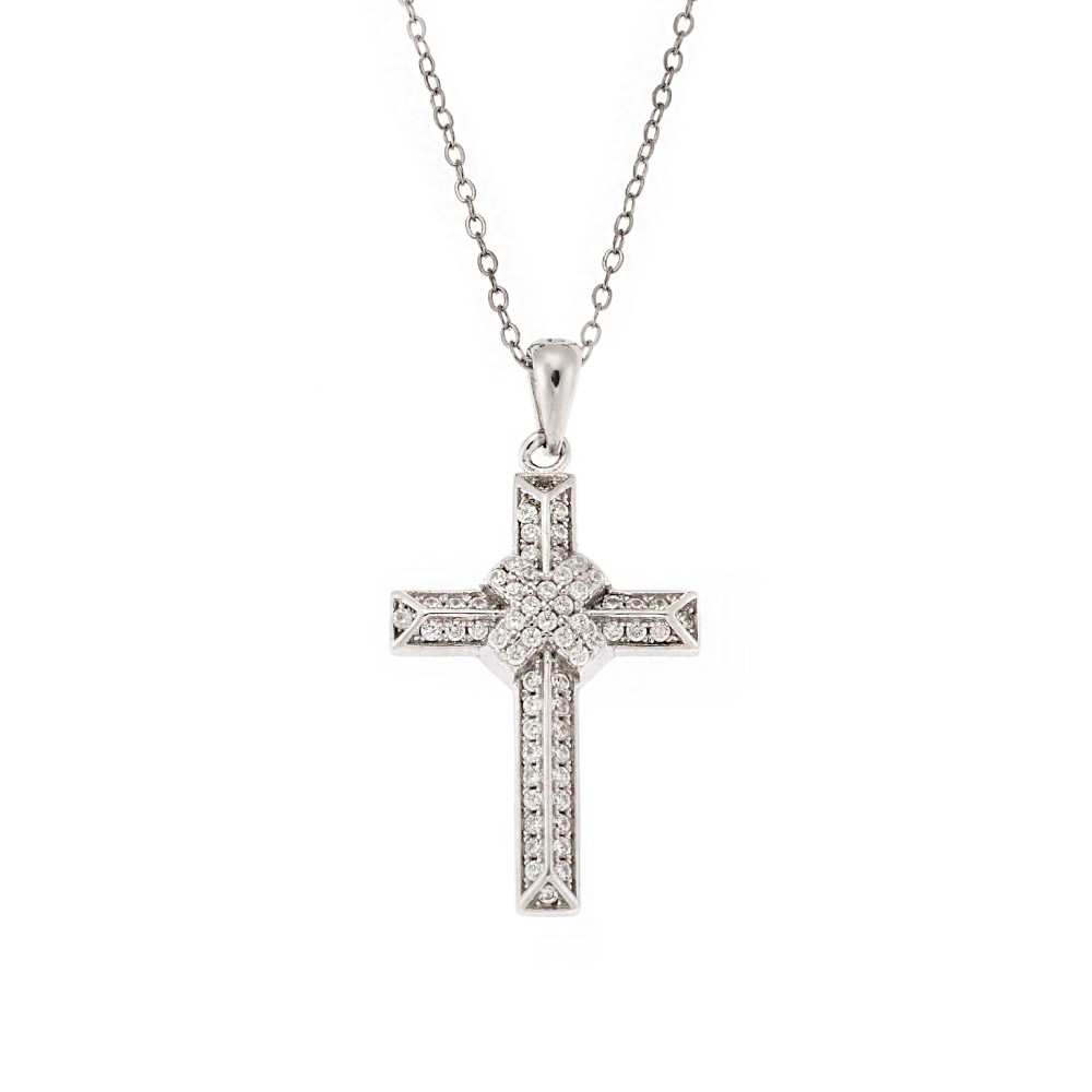 Μοτίφ Senza από ασήμι 925, σταυρός με λευκά ζιργκόν - SSR3376SR