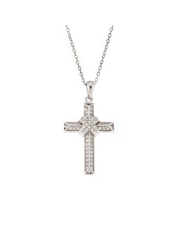 Μοτίφ Senza από ασήμι 925, σταυρός με λευκά ζιργκόν - SSR3376SR