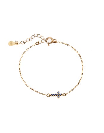 Βραχιόλι Senza Silver 925 Gold Plated, σταυρός με μπλε & λευκά ζιργκόν διπλής όψης - SSR3382GBL