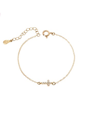 Βραχιόλι Senza Silver 925 Gold Plated, σταυρός με ζιργκόν διπλής όψης - SSR3382GD