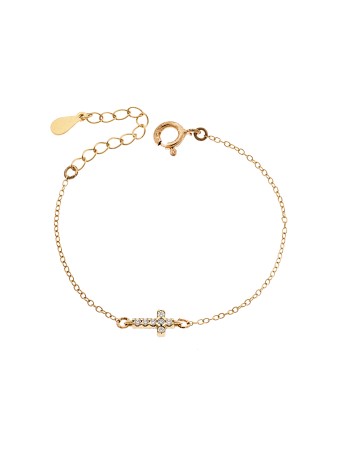 Βραχιόλι Senza Silver 925 Gold Plated, σταυρός με πράσινα & λευκά ζιργκόν διπλής όψης - SSR3382GGN