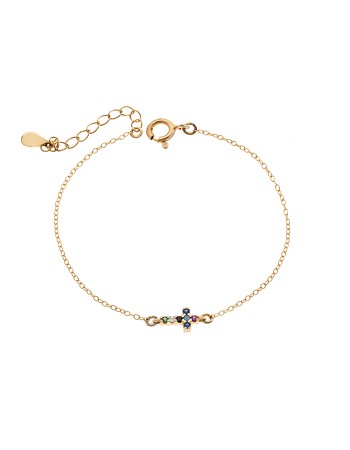 Βραχιόλι Senza Silver 925 Gold Plated, σταυρός με πολύχρωμα & λευκά ζιργκόν διπλής όψης - SSR3382GMU