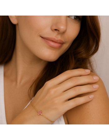 Βραχιόλι Senza Silver 925 Gold Plated, σταυρός με ζιργκόν διπλής όψης - SSR3382GPK