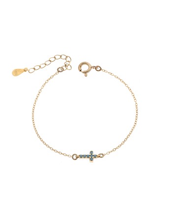 Βραχιόλι Senza Silver 925 Gold Plated, σταυρός με τυρκουάζ & λευκά ζιργκόν διπλής όψης - SSR3382GTQ