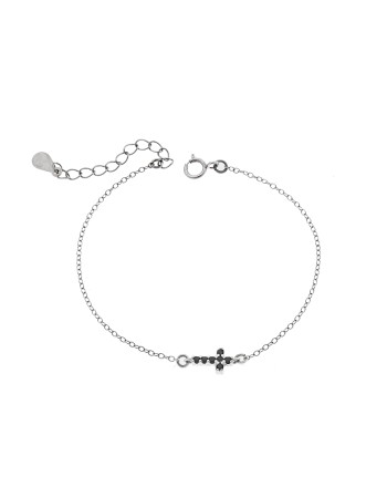 Βραχιόλι Senza Silver 925, σταυρός με μαύρα & λευκά ζιργκόν διπλής όψης - SSR3382SBK