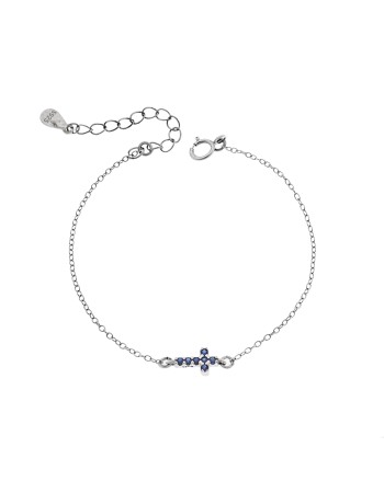 Βραχιόλι Senza Silver 925, σταυρός με μπλε & λευκά ζιργκόν διπλής όψης - SSR3382SBL