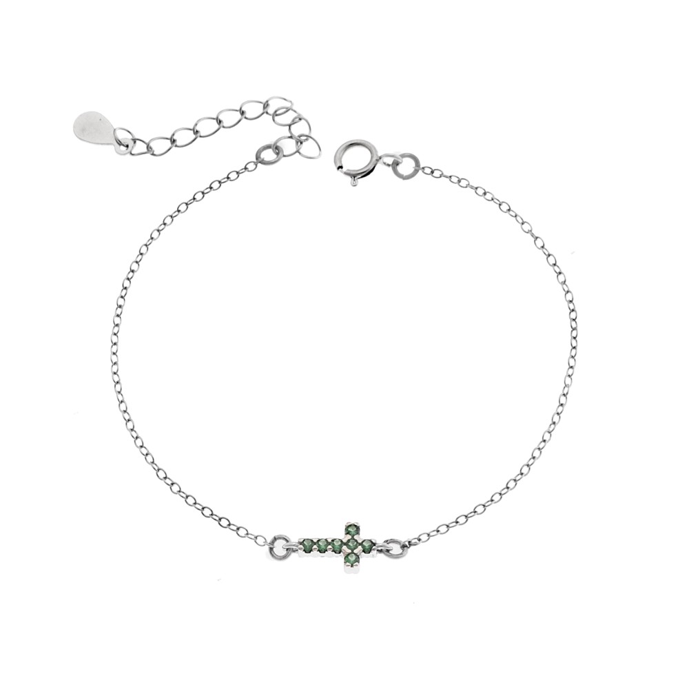 Βραχιόλι Senza Silver 925, σταυρός με πράσινα & λευκά ζιργκόν διπλής όψης - SSR3382SGN