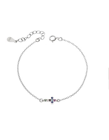 Βραχιόλι Senza Silver 925, σταυρός με πολύχρωμα & λευκά ζιργκόν διπλής όψης - SSR3382SMU