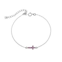 Βραχιόλι Senza Silver 925, σταυρός με ροζ & λευκά ζιργκόν διπλής όψης - SSR3382SPK