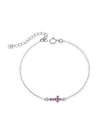 Βραχιόλι Senza Silver 925, σταυρός με ροζ & λευκά ζιργκόν διπλής όψης - SSR3382SPK