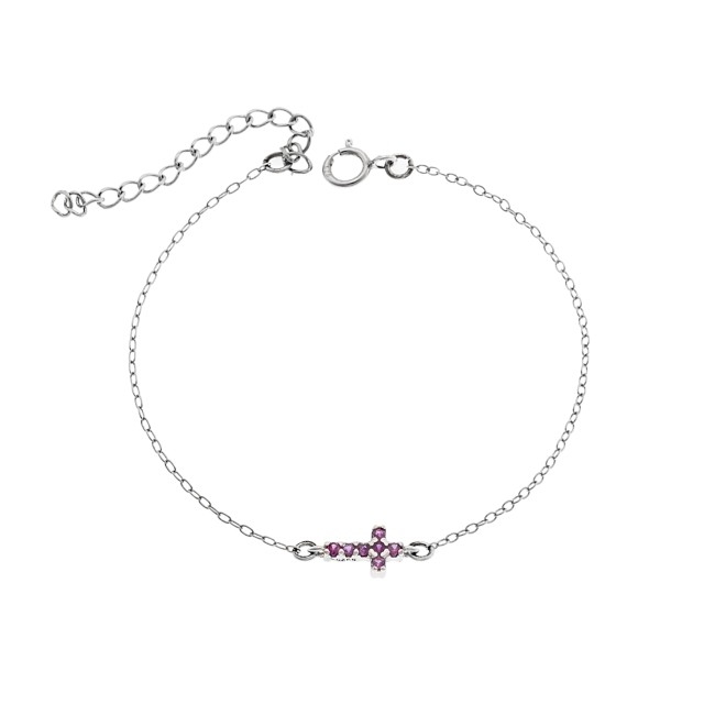 Βραχιόλι Senza Silver 925, σταυρός με ροζ & λευκά ζιργκόν διπλής όψης - SSR3382SPK