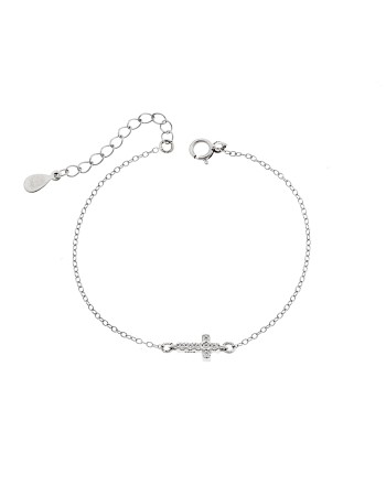 Βραχιόλι Senza Silver 925, σταυρός με ζιργκόν διπλής όψης - SSR3382SR