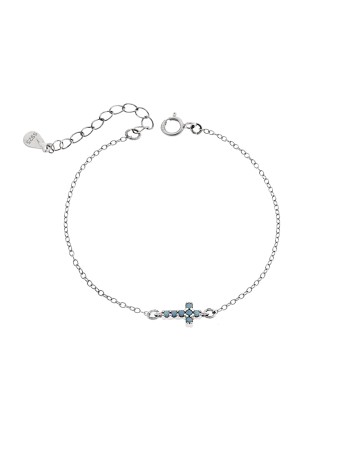 Βραχιόλι Senza Silver 925, σταυρός με τυρκουάζ & λευκά ζιργκόν διπλής όψης - SSR3382STQ