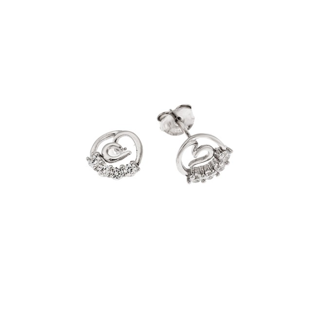 Σκουλαρίκια Senza ασήμι 925, κύκλος με καρδιά & λευκά ζιργκόν - SSR3393SR