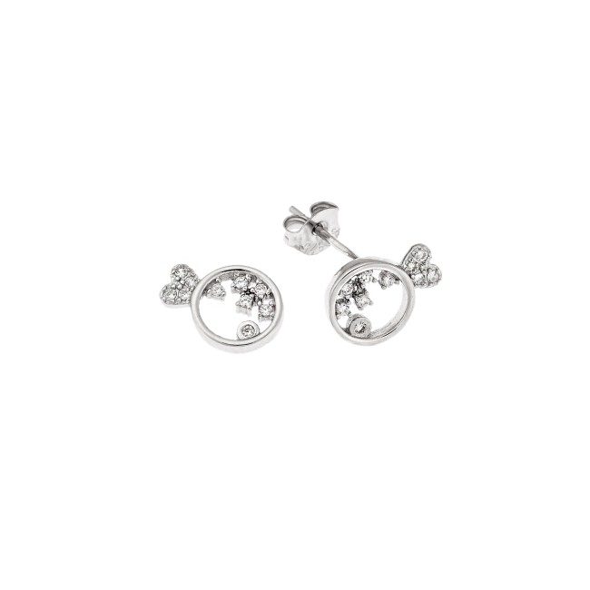 Σκουλαρίκια Senza ασήμι 925, κύκλος & καρδιά με λευκά ζιργκόν - SSR3415SR