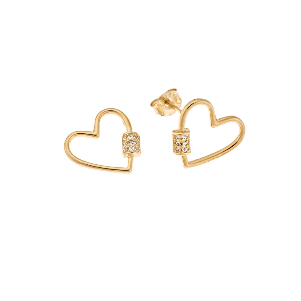 Σκουλαρίκια Senza επιχρυσωμένο ασήμι 925, κρεμαστή καρδιά με λευκά ζιργκόν - SSR3428GD