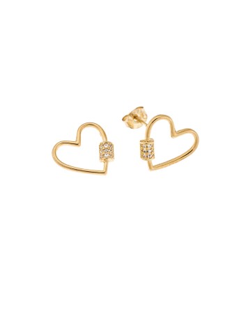 Σκουλαρίκια Senza επιχρυσωμένο ασήμι 925, κρεμαστή καρδιά με λευκά ζιργκόν - SSR3428GD